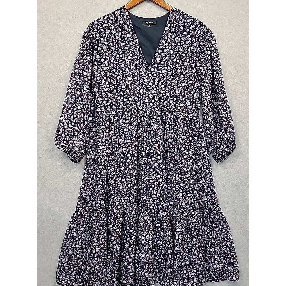 MADEWELL Tie-Waist Midi Dress in Harvest Vine Blue Cottagecore Prairie Sz S EUC